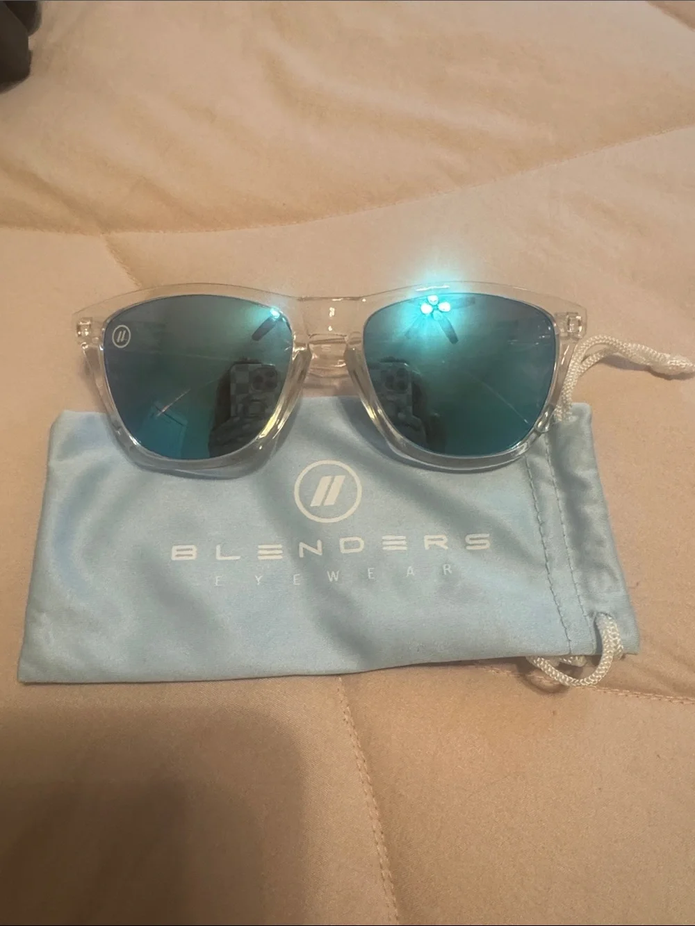 Clear Frame Sunglasses with Blue Reflective Lenses